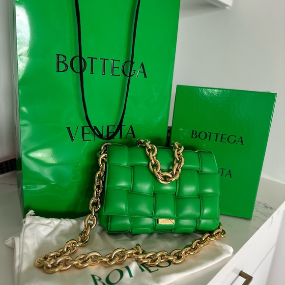 Bottega Veneta Handbags - Bottega Veneta Green Crossbody Bag with Gold Chain